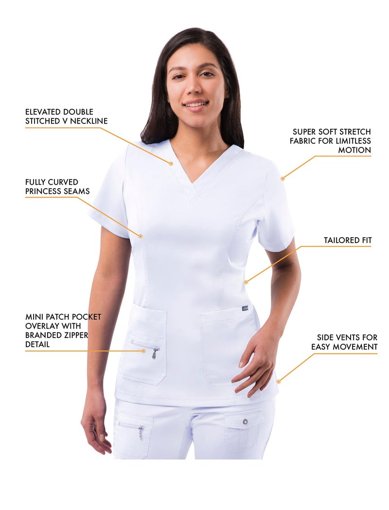 Adar Uniforms, Pro Scrubs for Women - Elevated V-Neck Scrub Top - P4212 - White - L - Image 3